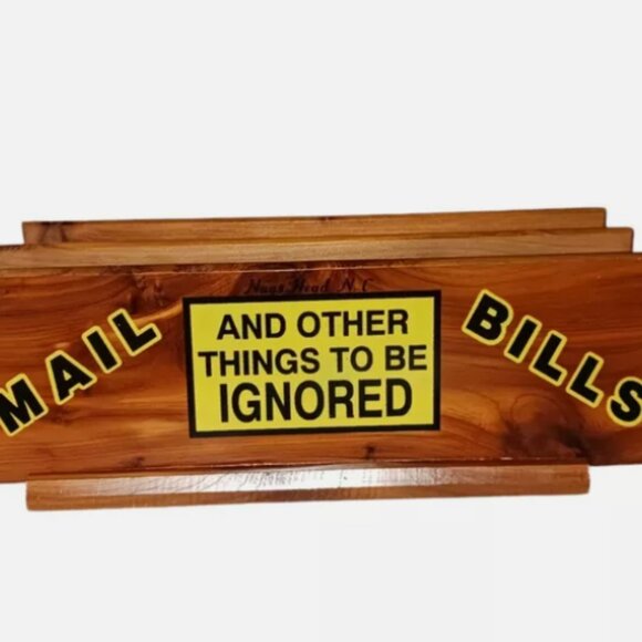 Organizer 70s 80s 3 Slot Solid Wood Mail Bills and Other Things To Be Ignored - Picture 2 of 11